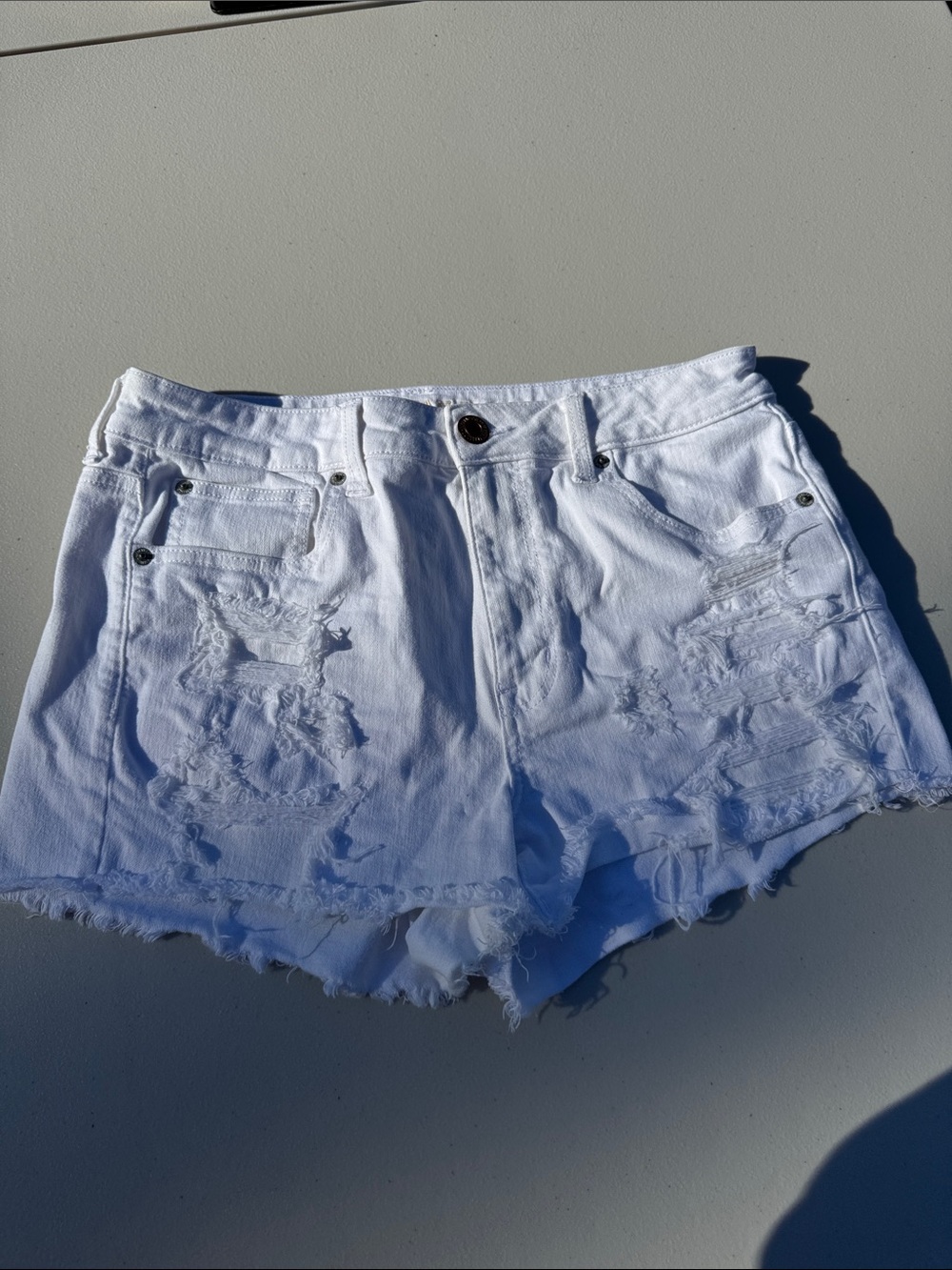American Eagle Outfitters White Distressed Denim Cutoff Shorts